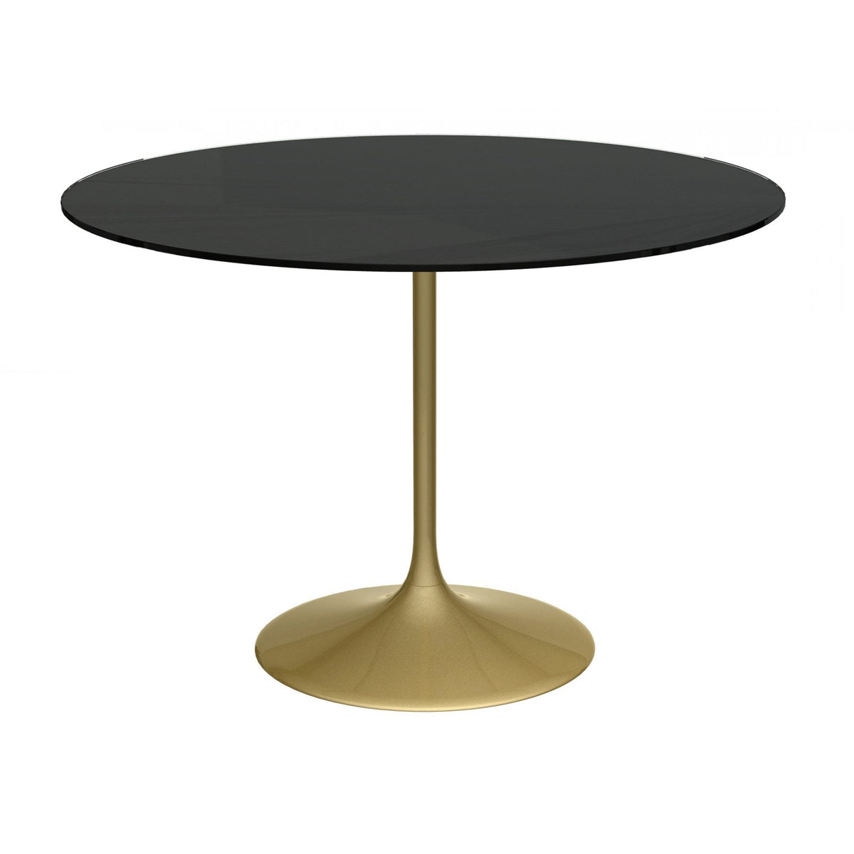 Pedestal Large Dining Table Black Glass and Brass