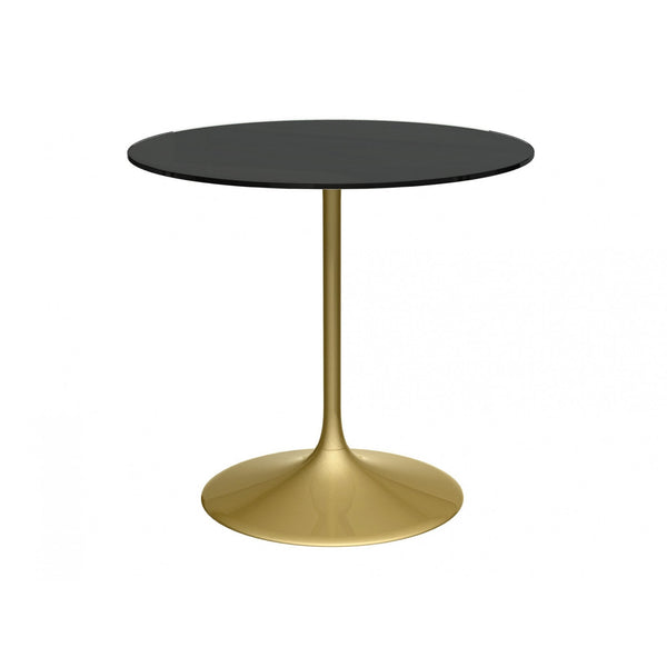 Pedestal Medium Dining Table Black Glass and Brass