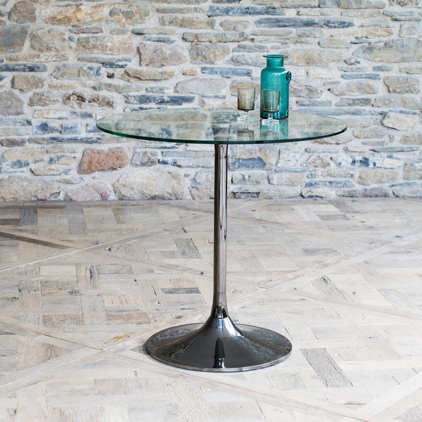 Pedestal Large Dining Table Clear Glass and Smoked Chrome