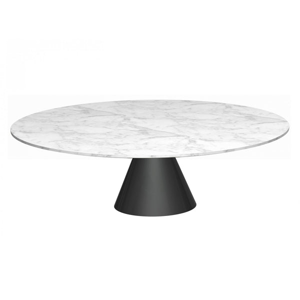 Large Round Marble Coffee Table with Conical Black Base