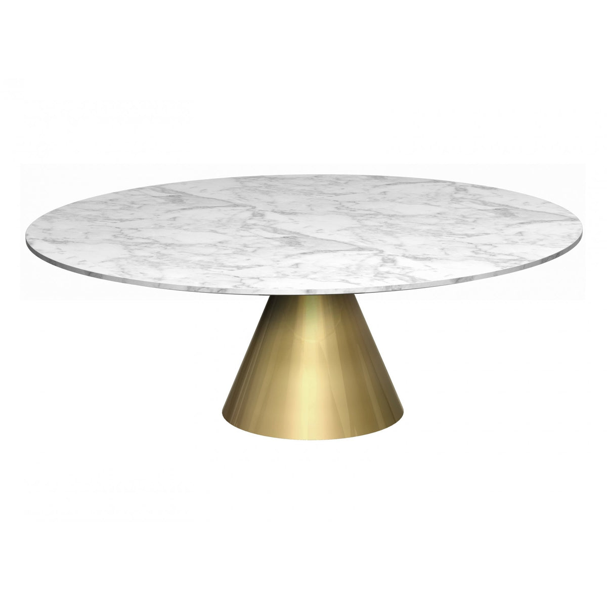 Large Round Marble Coffee Table with Conical Brass Base