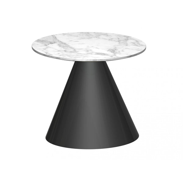 Round Marble Side Table with Conical Black Base