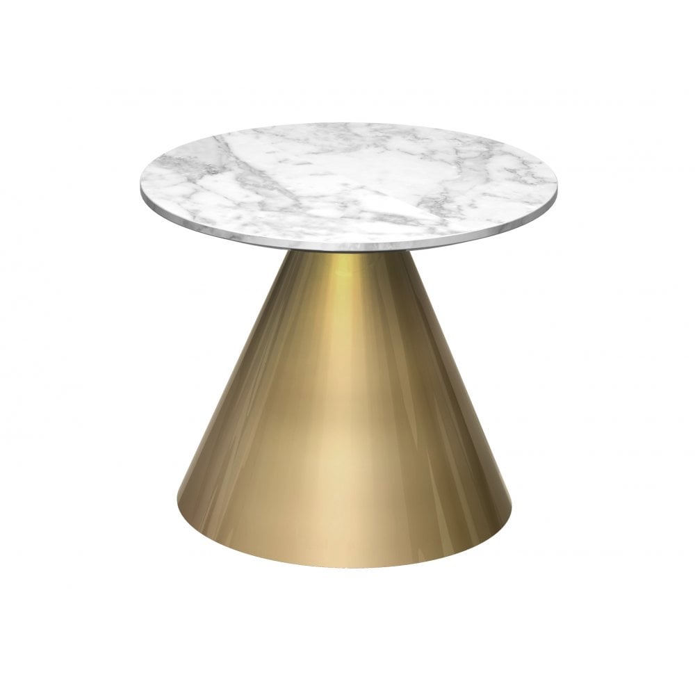Round Marble Side Table with Conical Brass Base