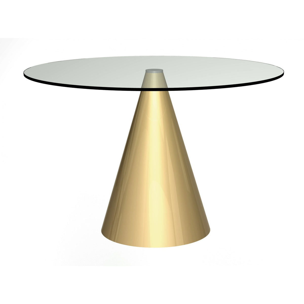 Large Round Clear Glass Dining Table with Conical Brass Base