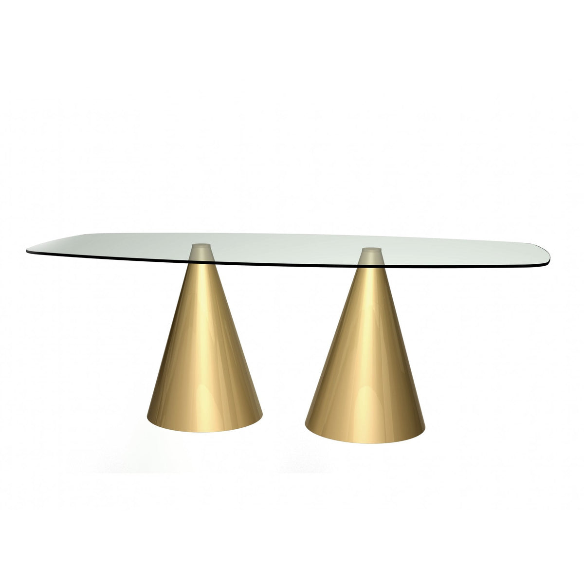 Rectangular Clear Glass Dining Table with Conical Brass Base