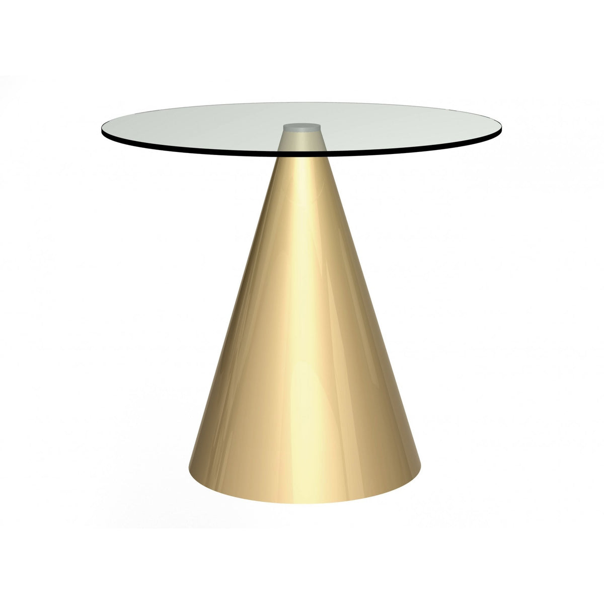 Round Clear Glass Dining Table with Conical Brass Base