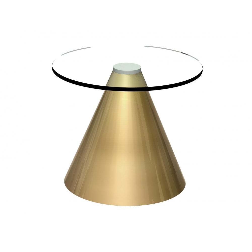 Round Clear Glass Side Table with Conical Brass Base