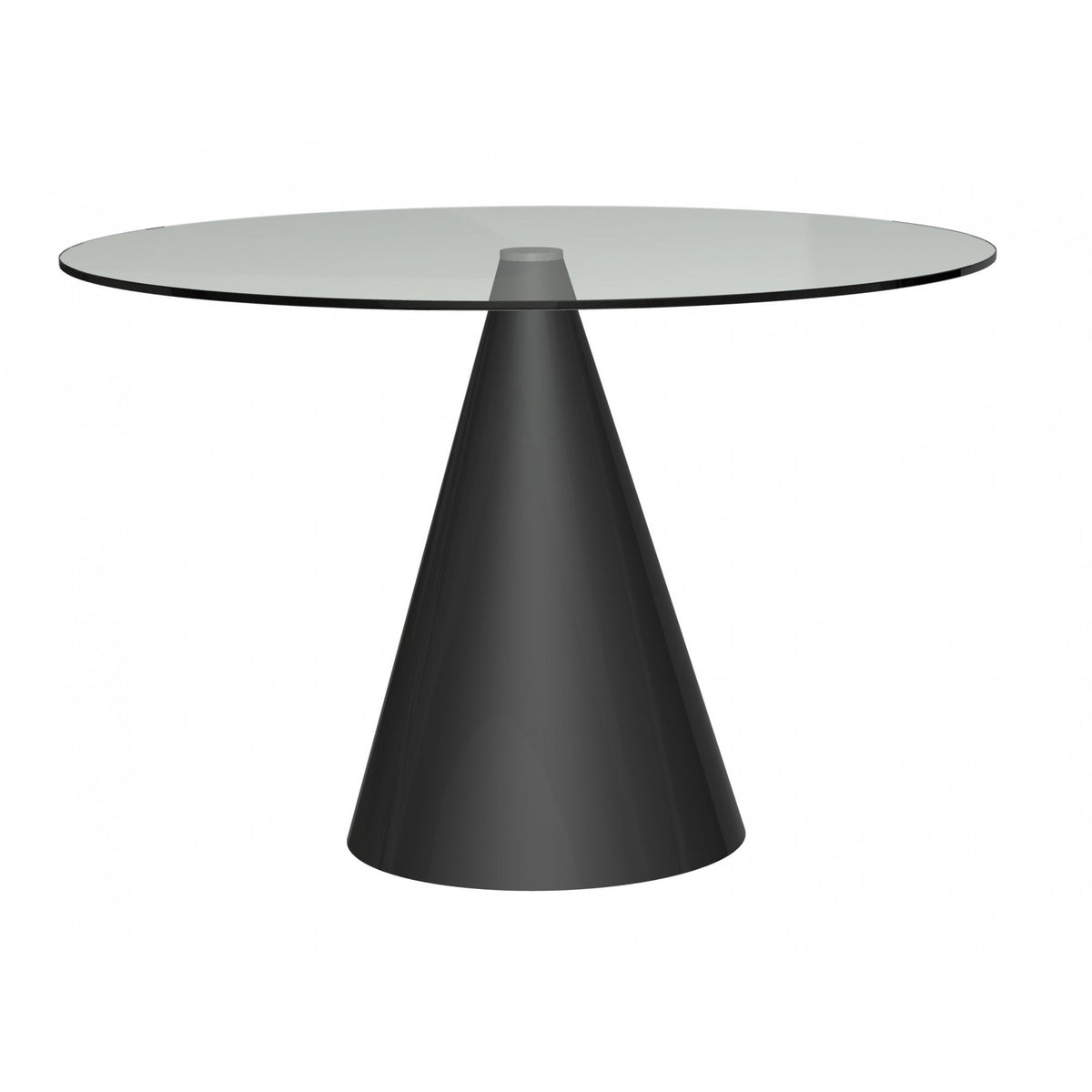 Large Round Clear Glass Dining Table with Conical Black Base