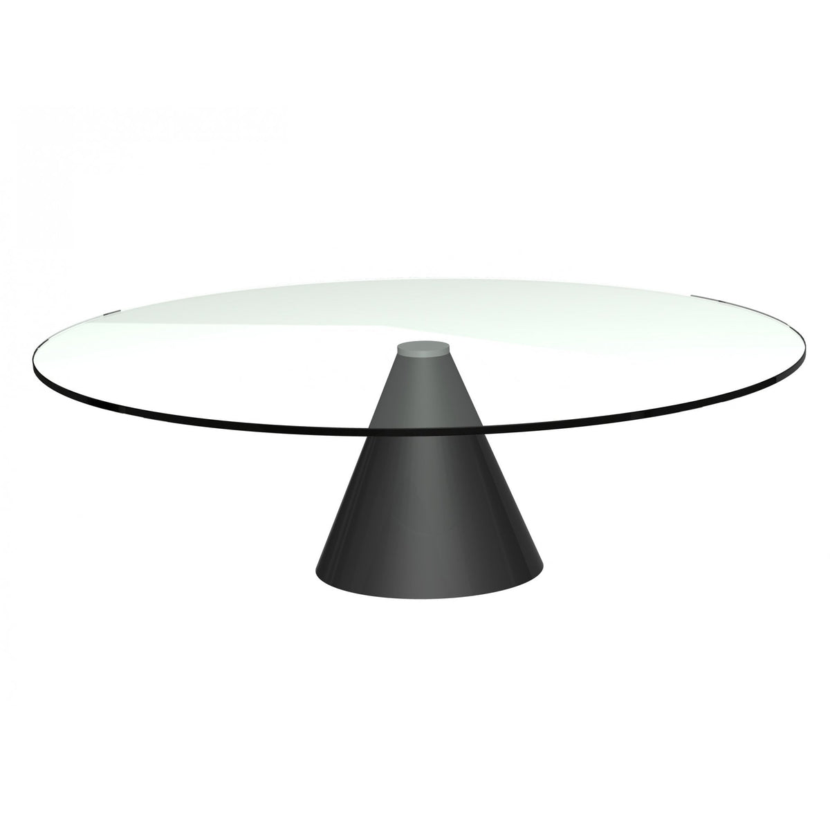 Large Round Clear Glass Coffee Table with Conical Black Base