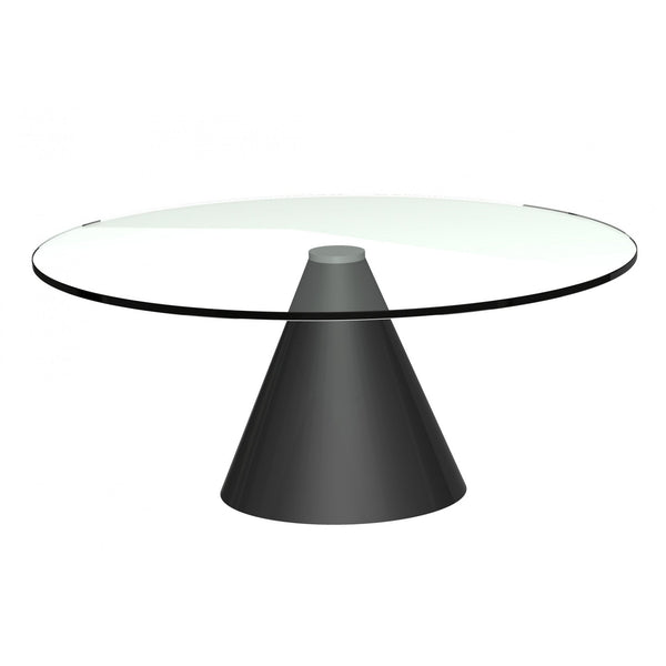 Round Clear Glass Coffee Table with Conical Black Base