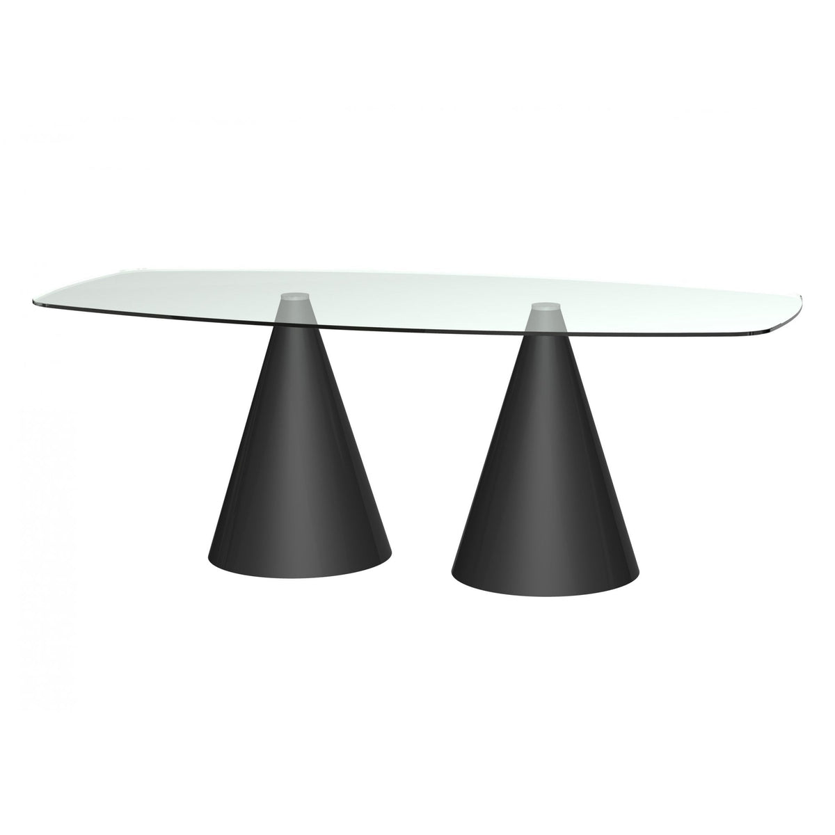 Rectangular Clear Glass Dining Table with Conical Black Base