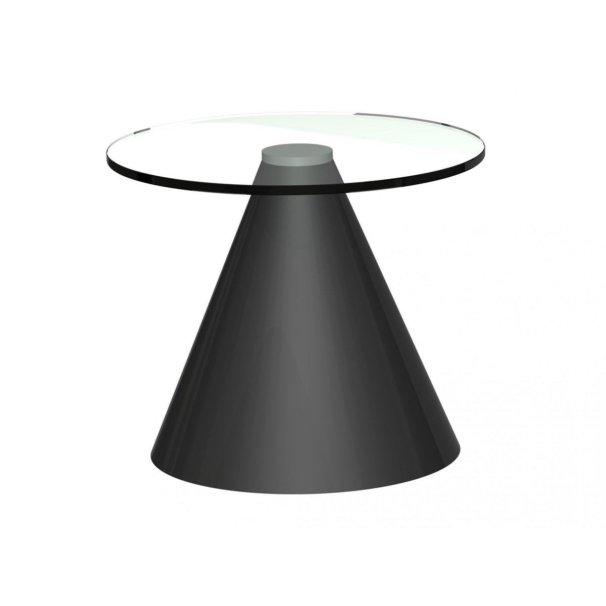 Round Clear Glass Side Table with Conical Black Base