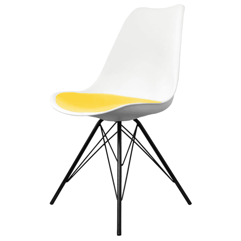 Soho White and Yellow Dining Chair with Black Metal Legs