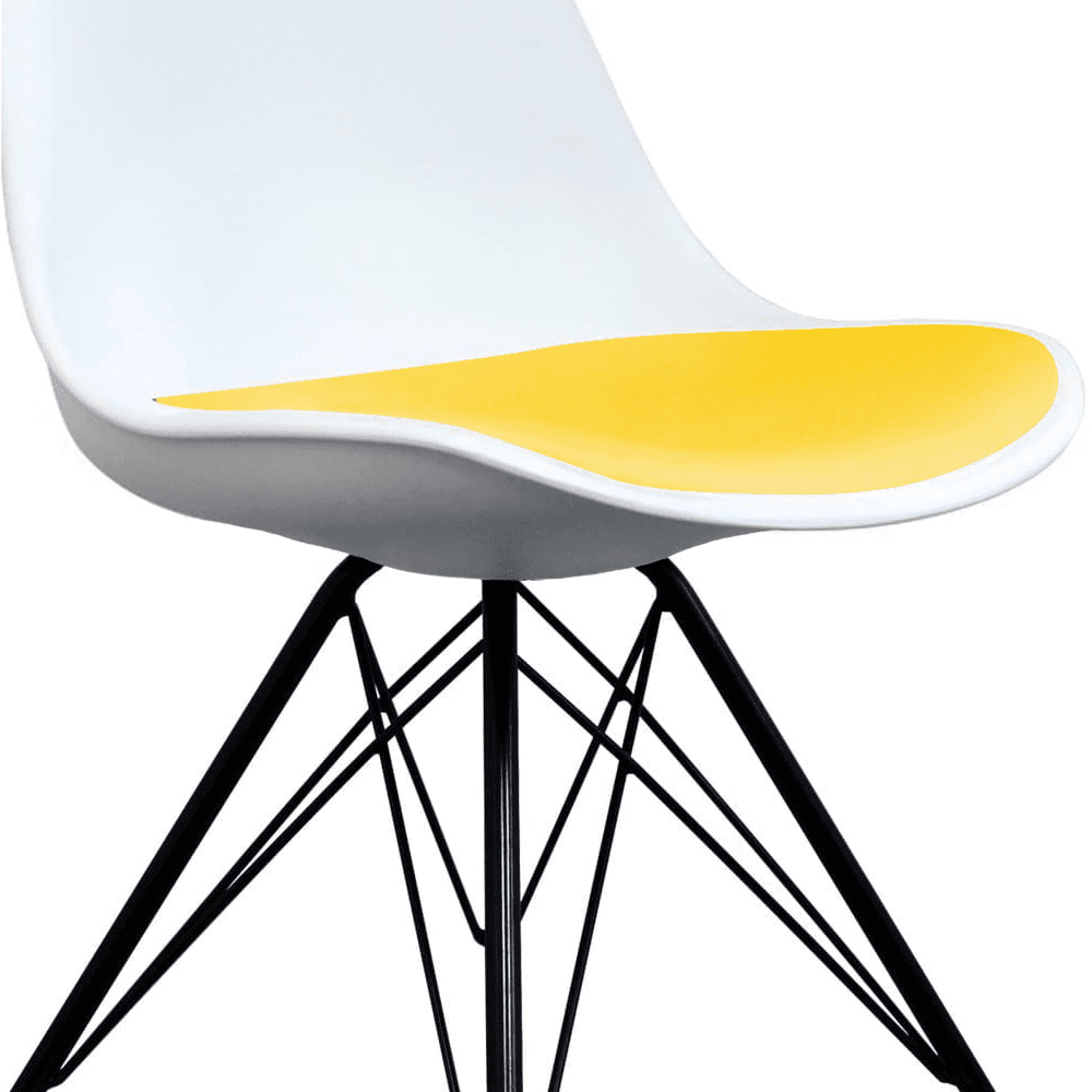 Soho White and Yellow Dining Chair with Black Metal Legs