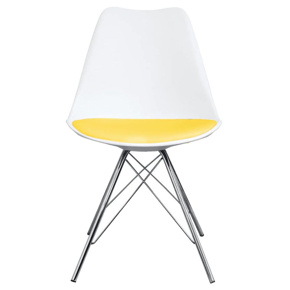Soho White and Yellow Dining Chair with Chrome Metal Legs