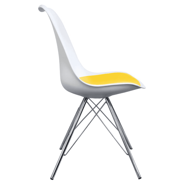 Soho White and Yellow Dining Chair with Chrome Metal Legs