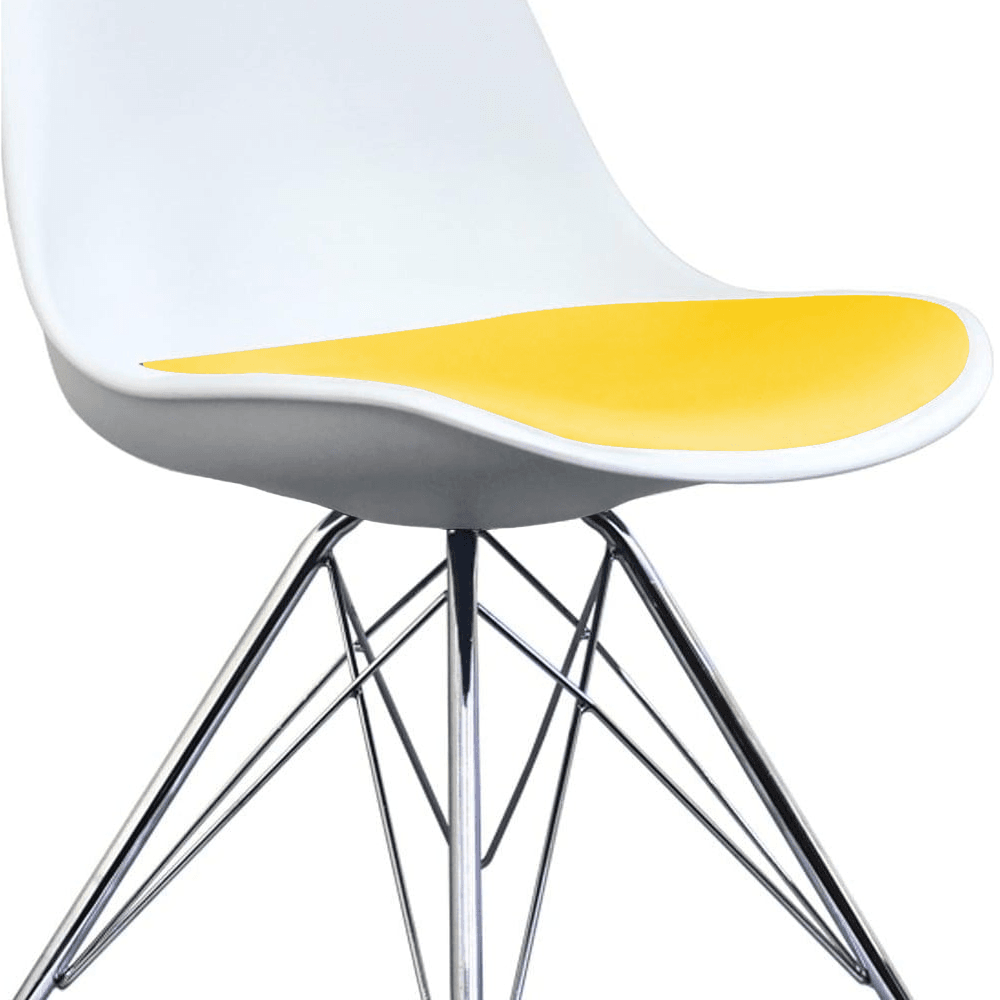 Soho White and Yellow Dining Chair with Chrome Metal Legs