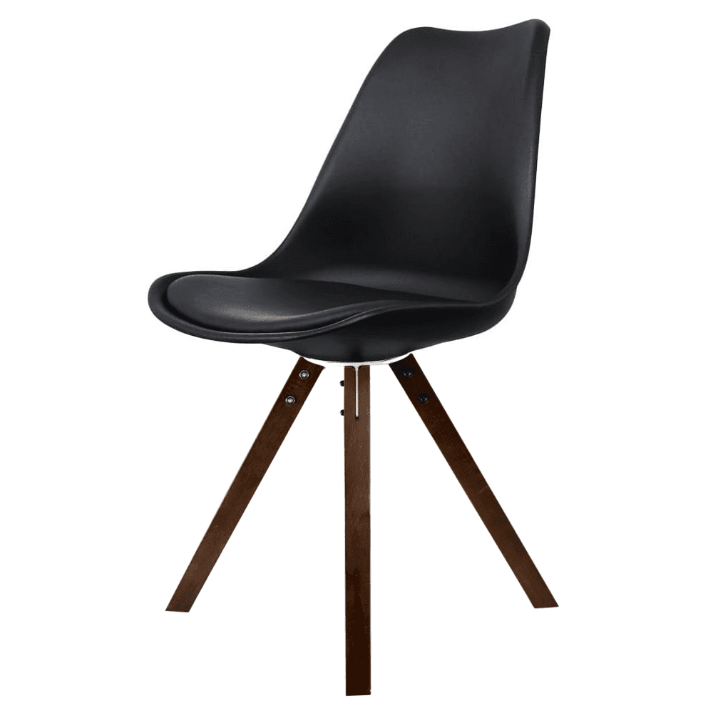 Soho Black Plastic Dining Chair with Square Pyramid Dark Wood Legs