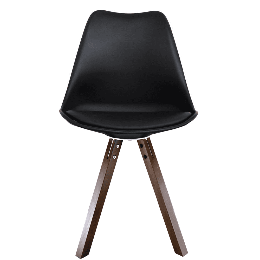 Soho Black Plastic Dining Chair with Square Pyramid Dark Wood Legs