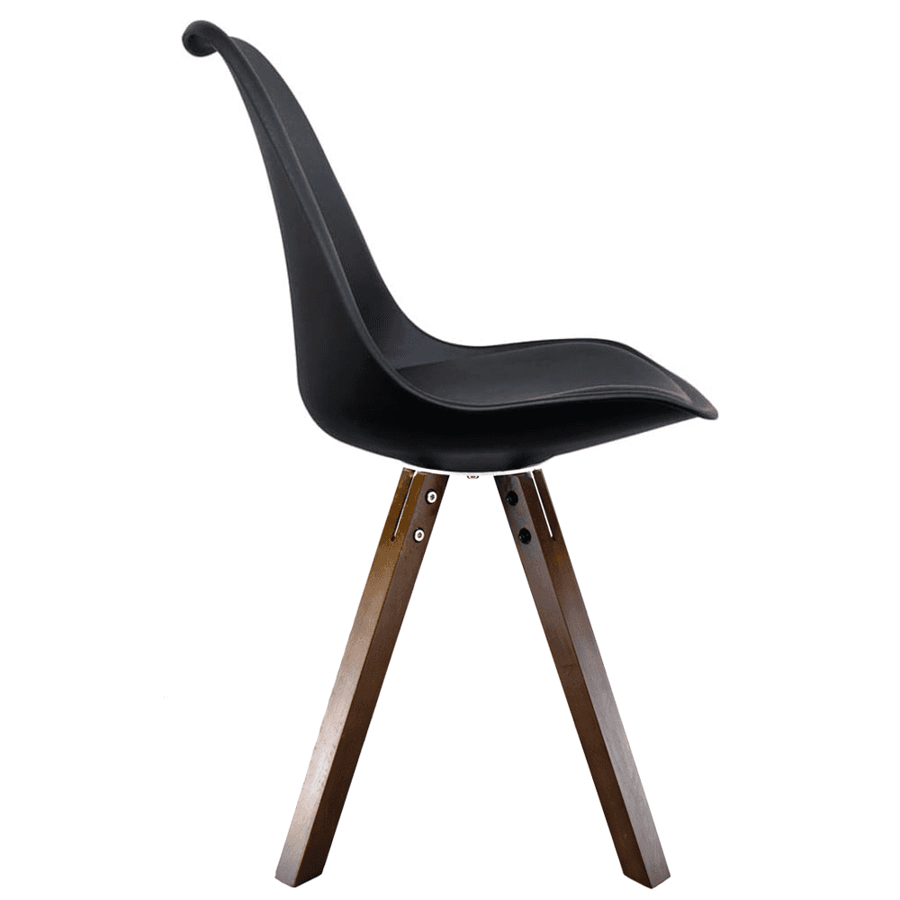 Soho Black Plastic Dining Chair with Square Pyramid Dark Wood Legs