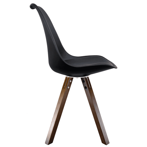 Soho Black Plastic Dining Chair with Square Pyramid Dark Wood Legs