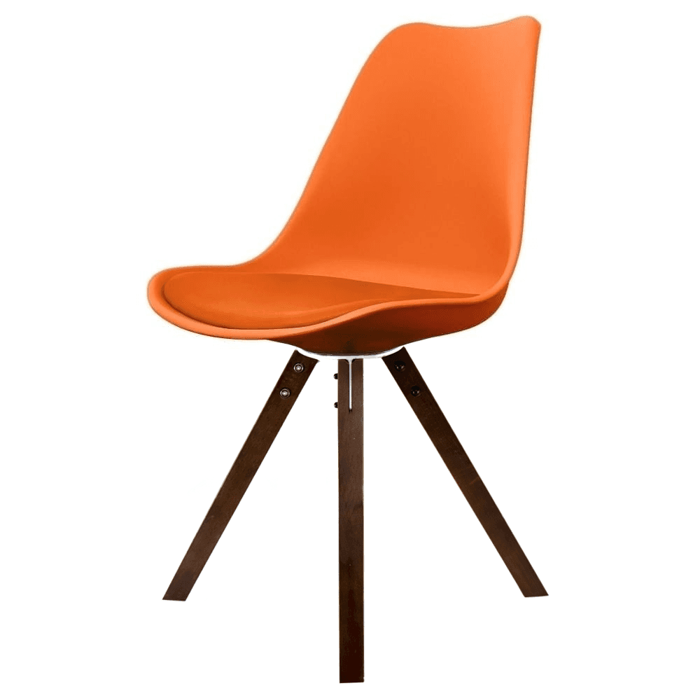 Soho Orange Plastic Dining Chair with Square Pyramid Dark Wood Legs