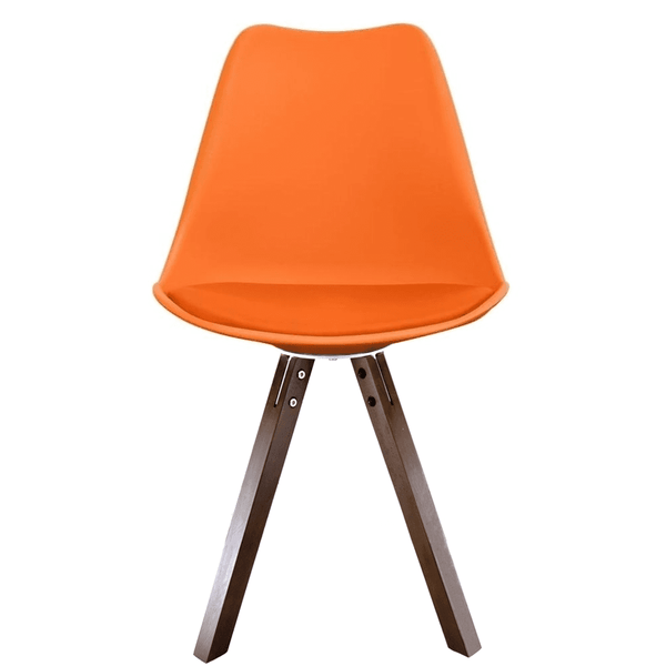 Soho Orange Plastic Dining Chair with Square Pyramid Dark Wood Legs