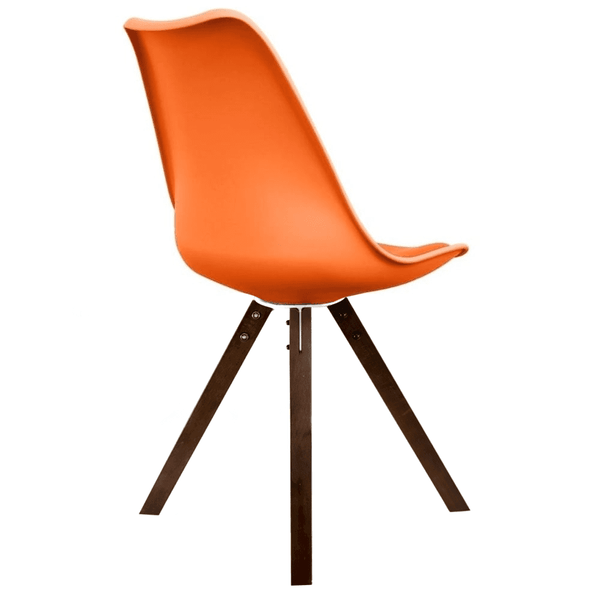 Soho Orange Plastic Dining Chair with Square Pyramid Dark Wood Legs