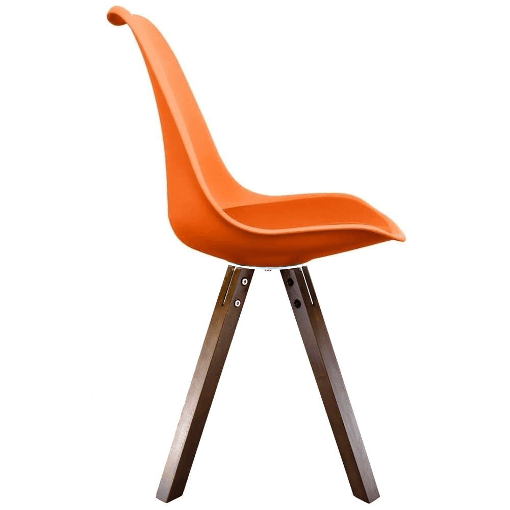 Soho Orange Plastic Dining Chair with Square Pyramid Dark Wood Legs
