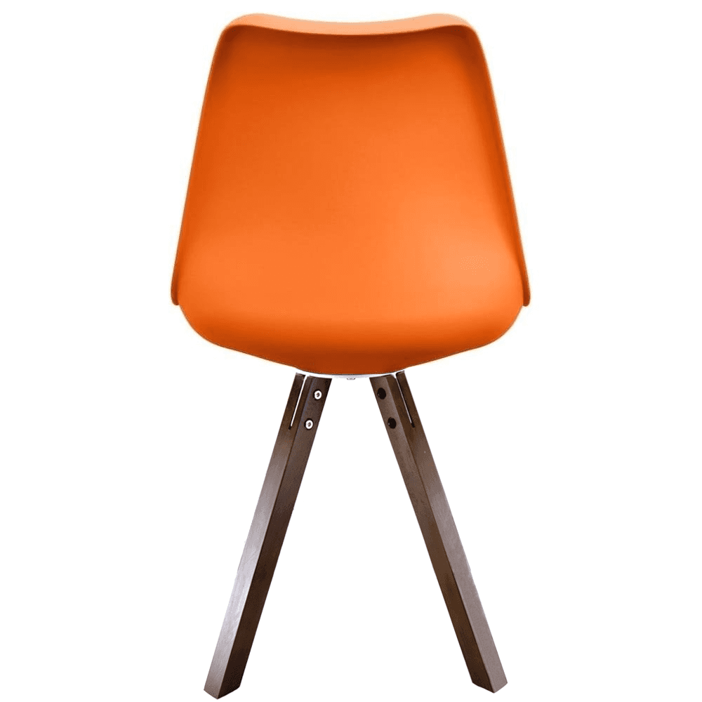 Soho Orange Plastic Dining Chair with Square Pyramid Dark Wood Legs