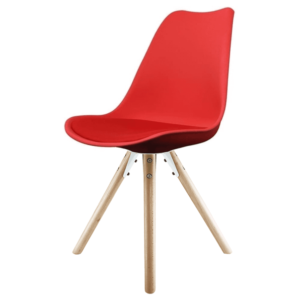 Soho Red Plastic Dining Chair with Pyramid Light Wood Legs