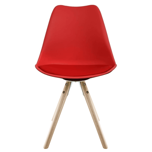 Soho Red Plastic Dining Chair with Pyramid Light Wood Legs