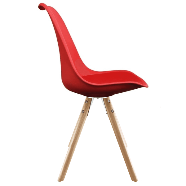 Soho Red Plastic Dining Chair with Pyramid Light Wood Legs