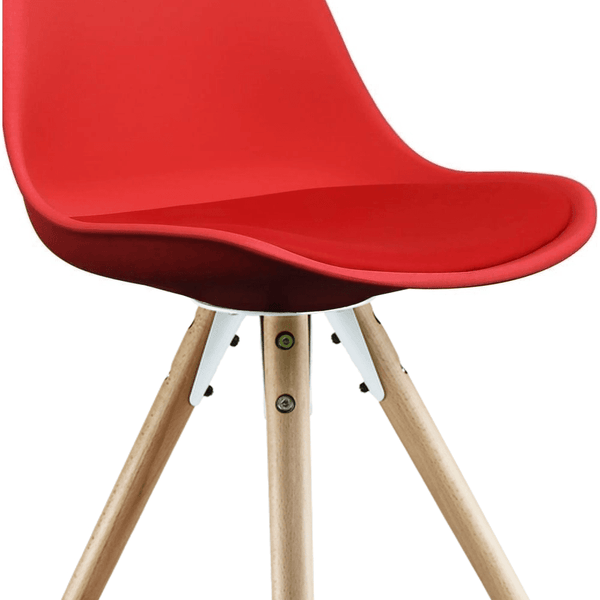 Soho Red Plastic Dining Chair with Pyramid Light Wood Legs