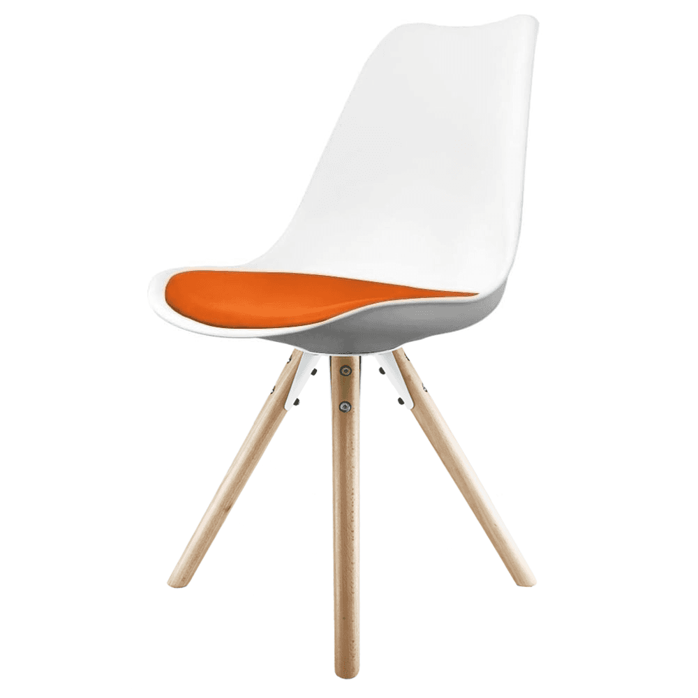 Soho White and Orange Dining Chair with Pyramid Light Wood Legs