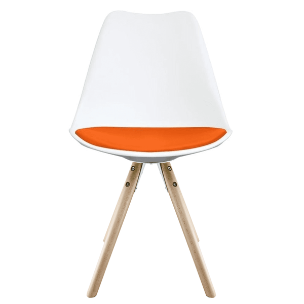 Soho White and Orange Dining Chair with Pyramid Light Wood Legs