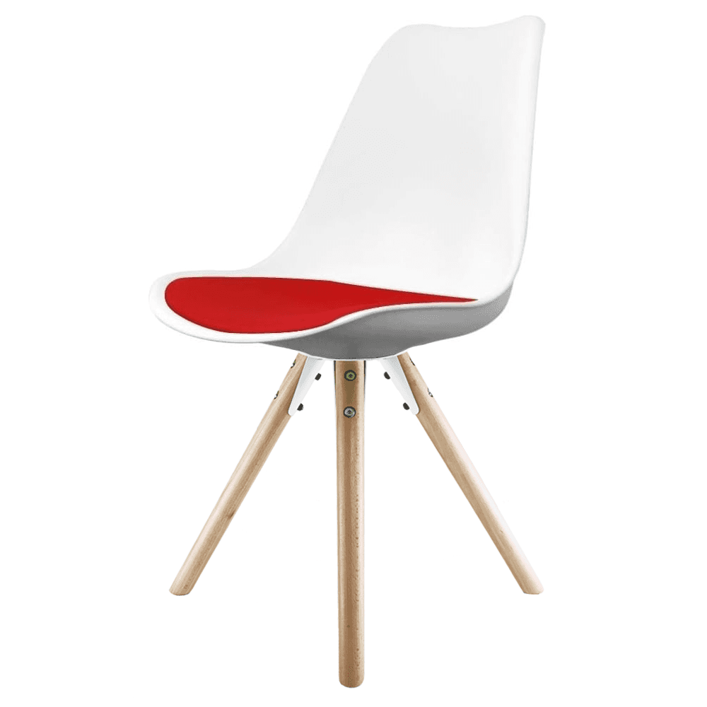 Soho White and Red Dining Chair with Pyramid Light Wood Legs