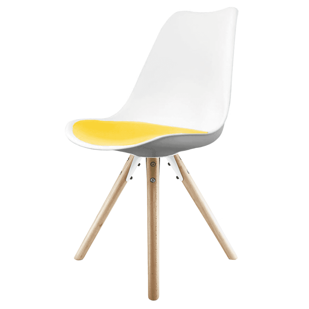 Soho White and Yellow Dining Chair with Pyramid Light Wood Legs