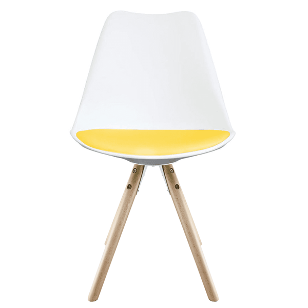 Soho White and Yellow Dining Chair with Pyramid Light Wood Legs