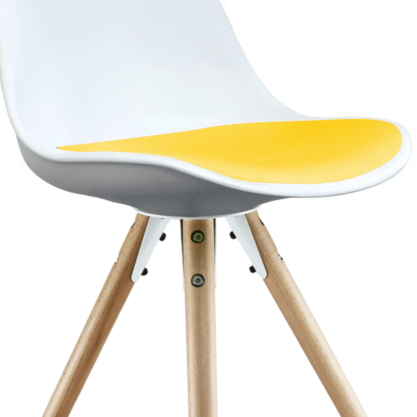 Soho White and Yellow Dining Chair with Pyramid Light Wood Legs