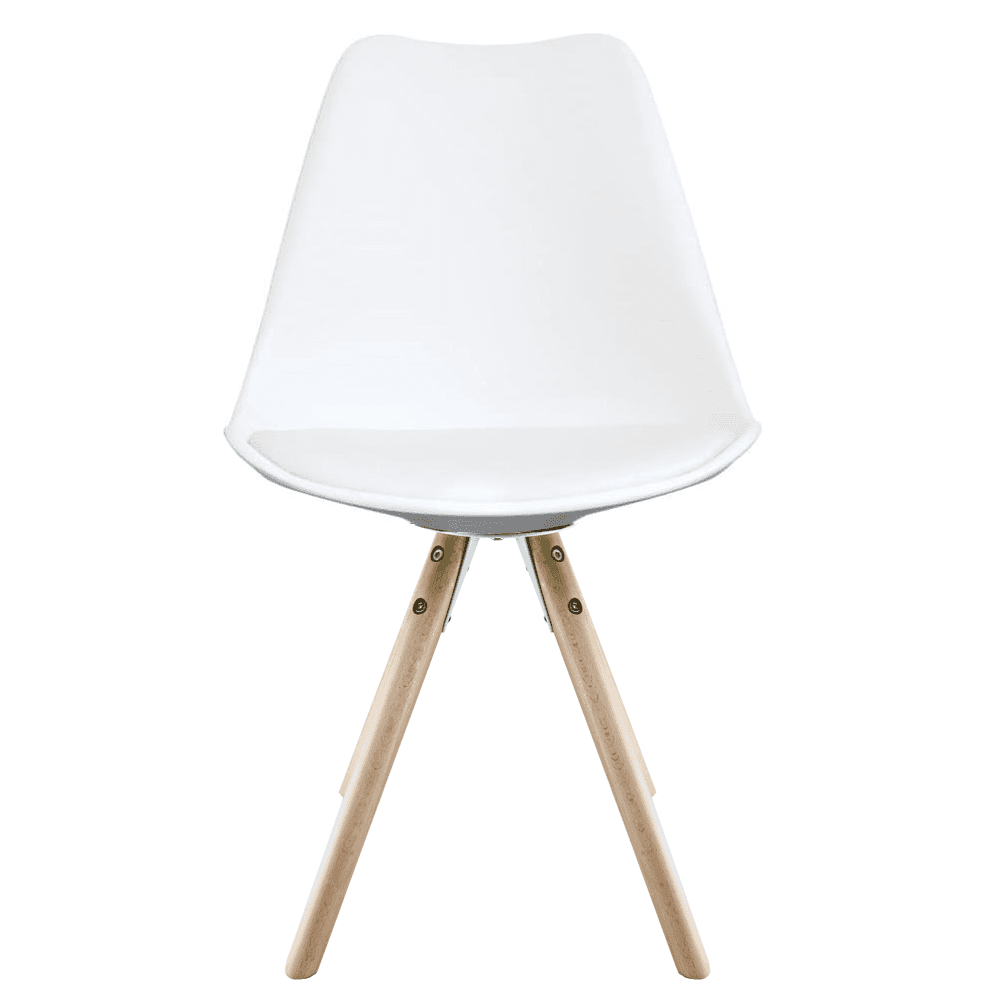 Soho White Plastic Dining Chair with Pyramid Light Wood Legs