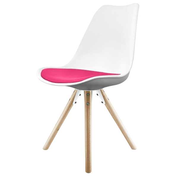 Soho White and Bright Pink Dining Chair with Pyramid Light Wood Legs