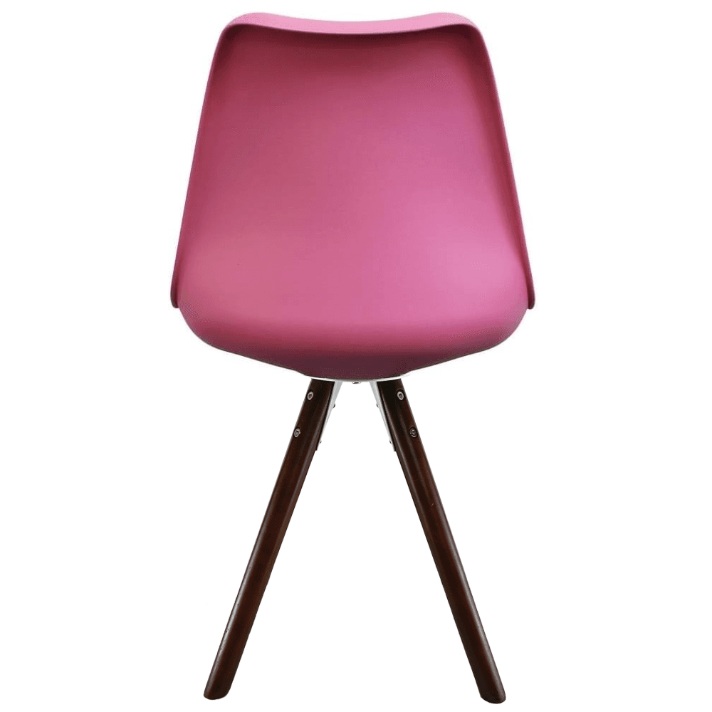 Soho Bright Pink Plastic Dining Chair with Pyramid Dark Wood Legs