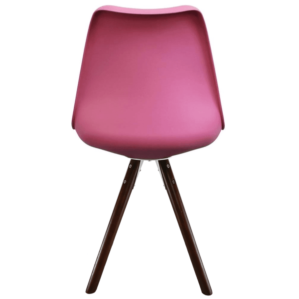 Soho Bright Pink Plastic Dining Chair with Pyramid Dark Wood Legs