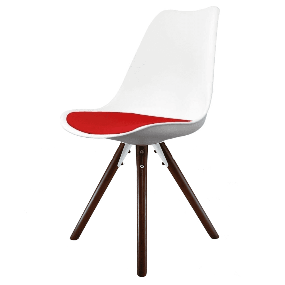 Soho White and Red Dining Chair with Pyramid Dark Wood Legs