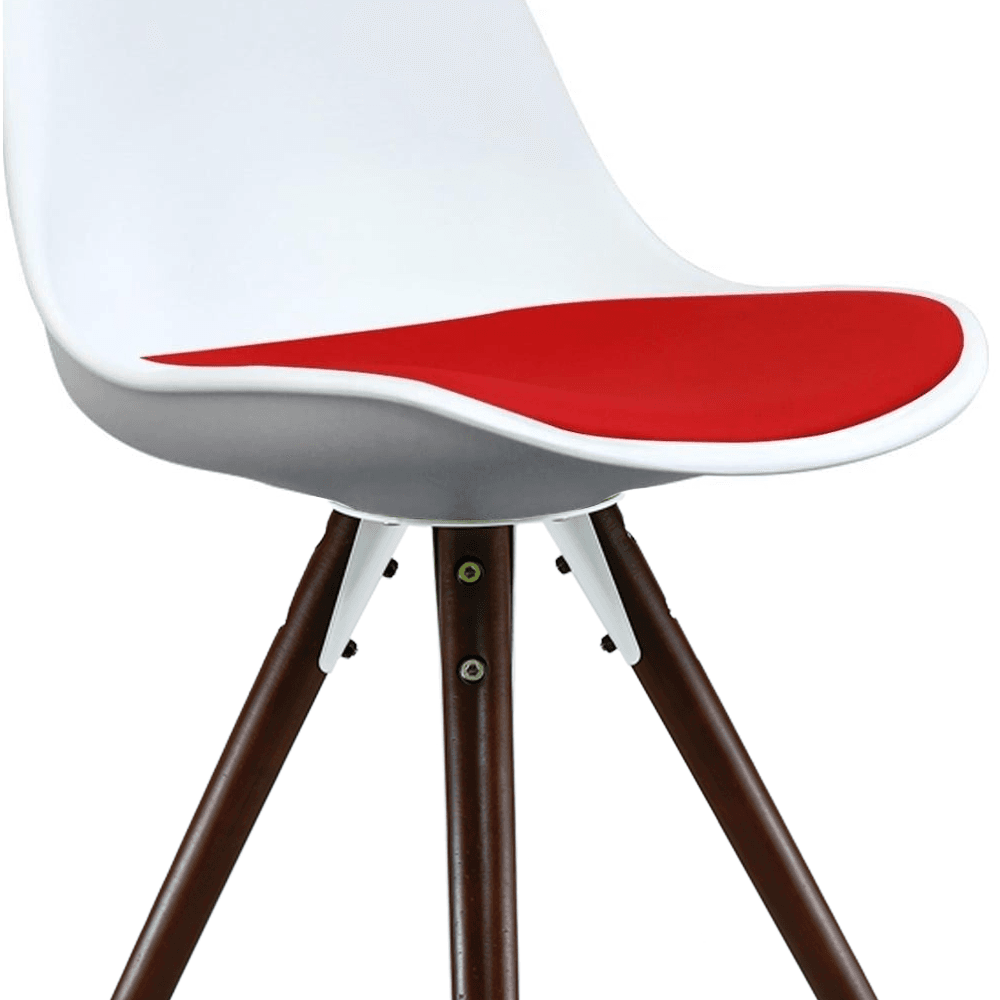 Soho White and Red Dining Chair with Pyramid Dark Wood Legs