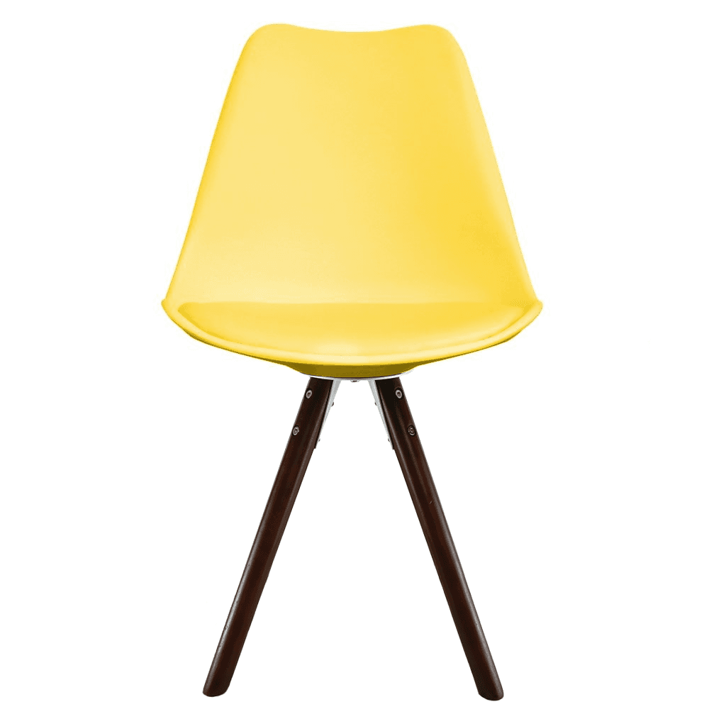 Soho Yellow Plastic Dining Chair with Pyramid Dark Wood Legs