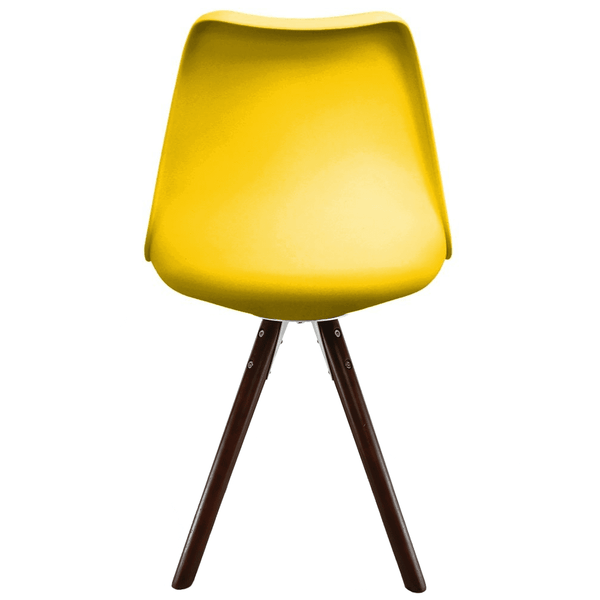 Soho Yellow Plastic Dining Chair with Pyramid Dark Wood Legs