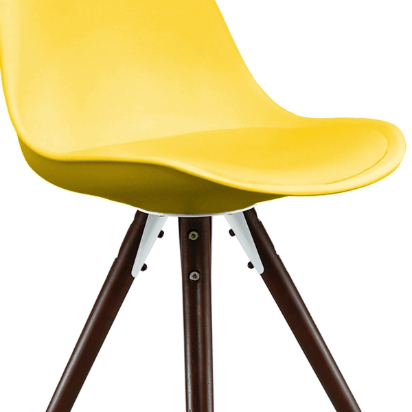 Soho Yellow Plastic Dining Chair with Pyramid Dark Wood Legs