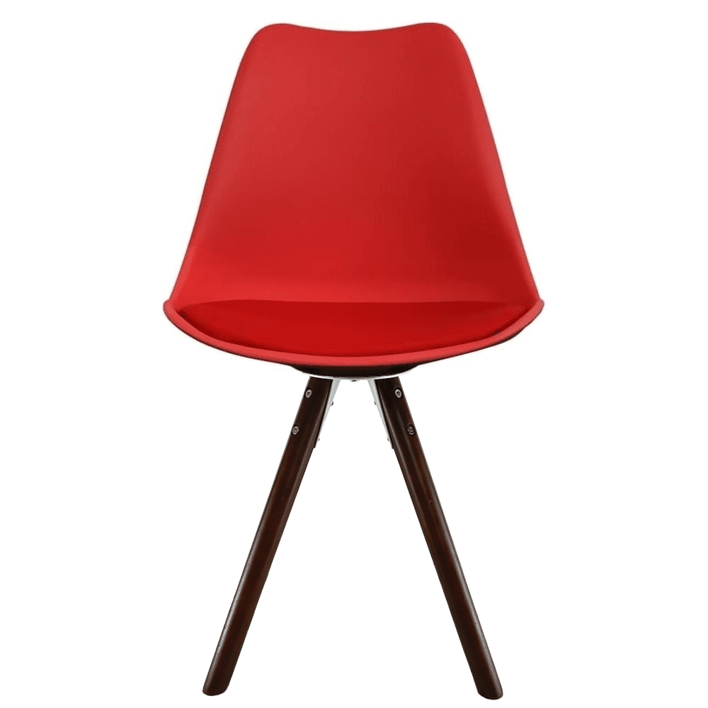 Soho Red Plastic Dining Chair with Pyramid Dark Wood Legs